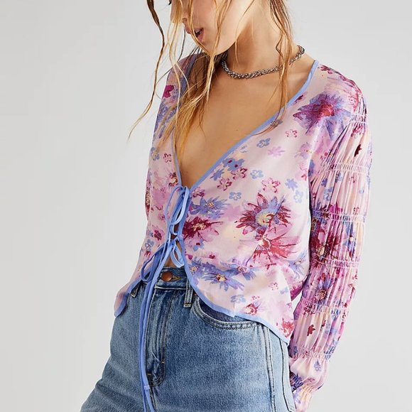 Free People Venice Floral Tie-Front Top Large | Rose Combo | NWT | Boho Blouse - Picture 12 of 13